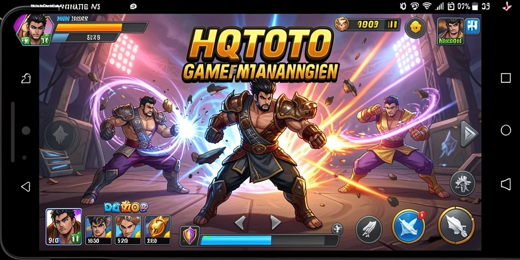 Tampilan gameplay HQTOTO dengan pertempuran seru antara karakter.