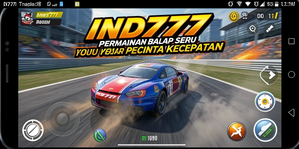 Tampilan gameplay IND777 dengan mobil balap di lintasan yang menegangkan.