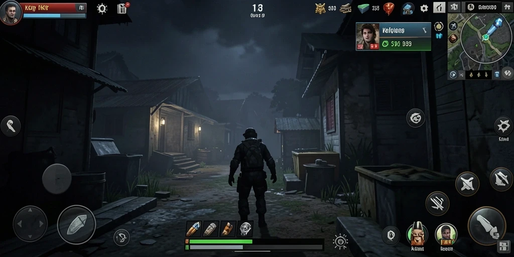 Tangkapan layar gameplay KKRP menunjukkan suasana menyeramkan yang penuh dengan kegelapan.