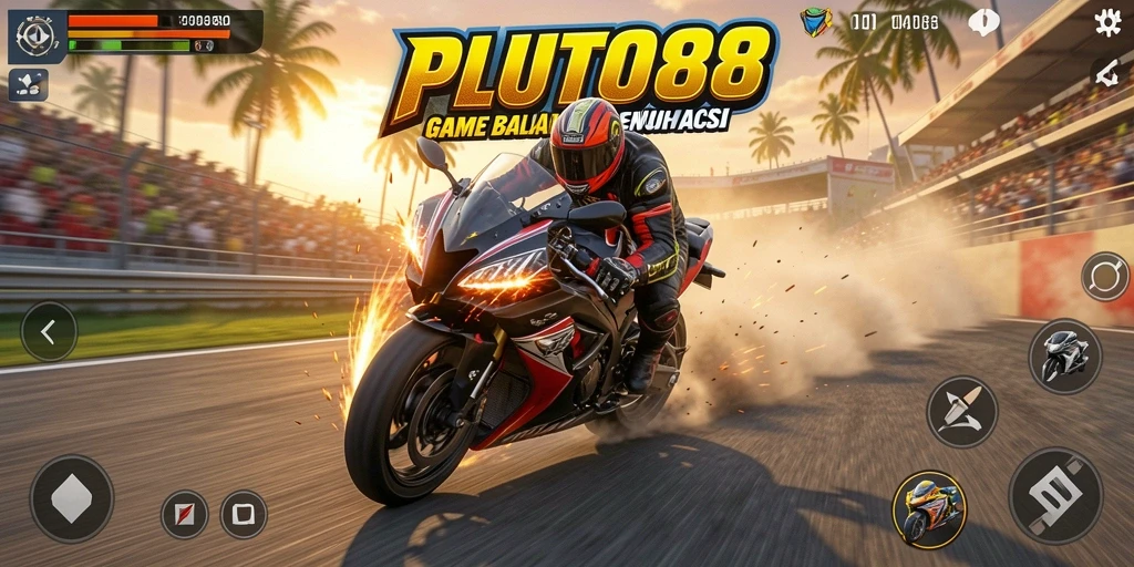 Gameplay balap motor yang mendebarkan di PLUTO88.